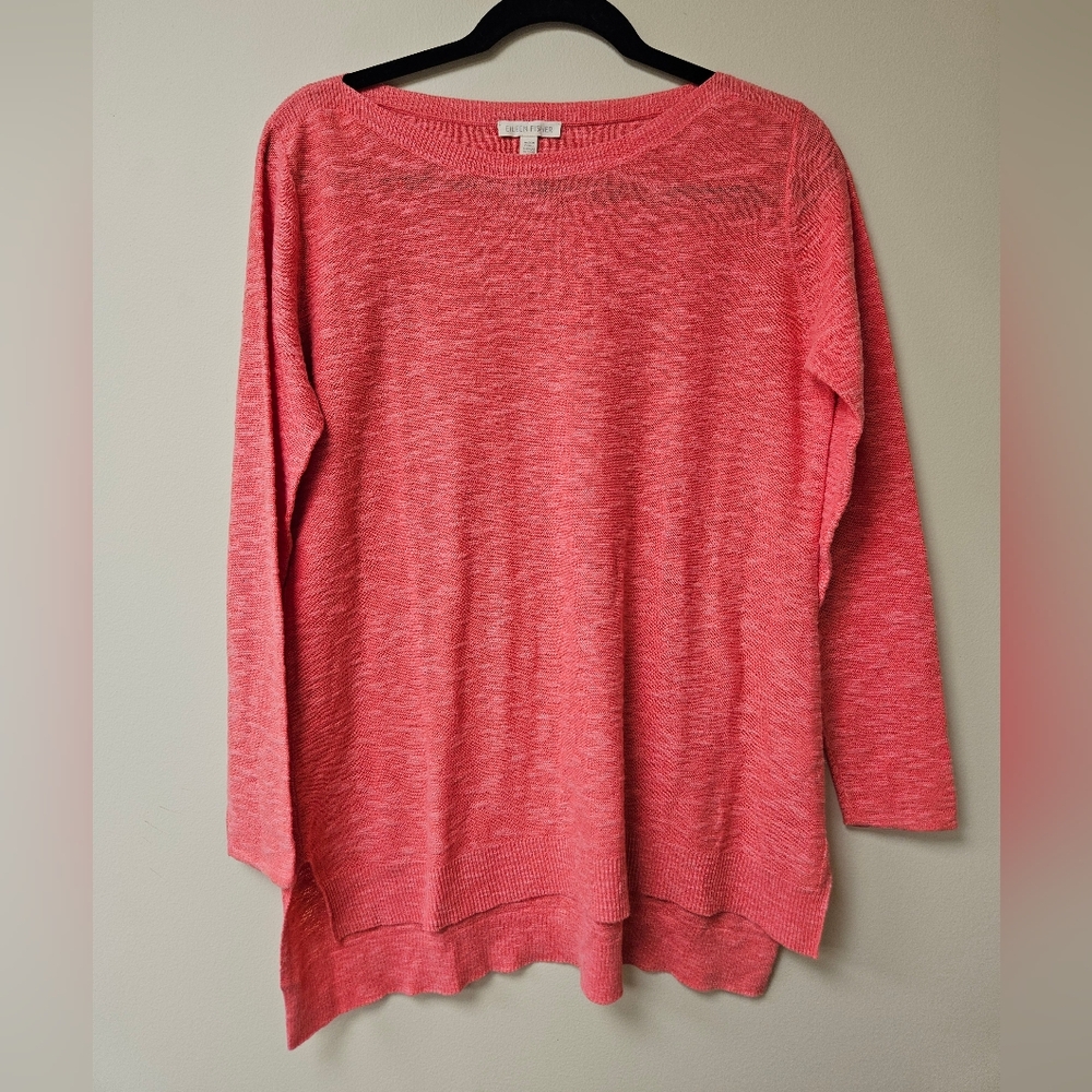 Eileen Fisher Cotton Linen Blend Coral Tunic Long Sleeve Top Size S Oversized - Picture 3 of 7